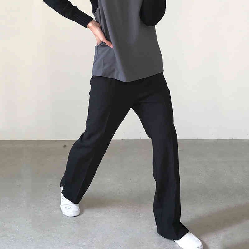 IEFB men's causal trousers open leg casual straight pants mans black loose bottoms spring summer 210524