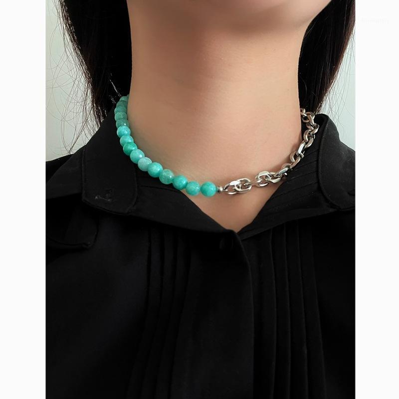 Chains 2022 Nature Jade Women Necklace Retro Fashion Titanium Steel 42cm