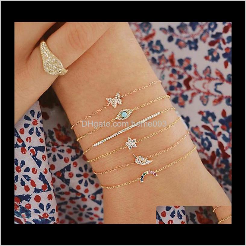 Charm Bracelets Drop Delivery 2021 6 Pcs/Set Punk Butterfly Eye Star Moon Leaves Crystal Gem Shiny Gold Multilayer Chain Bracelet Set Women E
Charm Bracelets Drop Delivery 2021 6 Pcs/Set Punk Butterfly Eye Star Moon Leaves Crystal Gem Shiny Gold Multilayer Chain Bracelet Set Women E