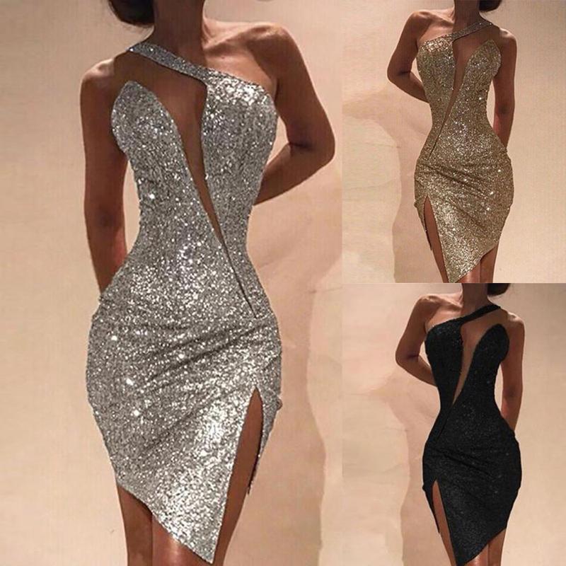 Casual Dresses Sexy Women Sequins Glitter Sparkle Deep V Neck Halter Backless Bodycon Short Dress Evening Party Wrap Hip Vestido