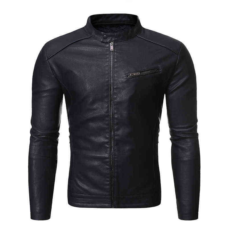 NEGIZBER Plus Velvet PU Men Leather Jacket Casual Solid Col 211119