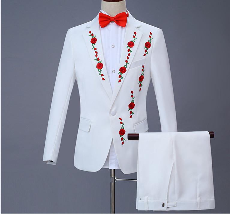 Men' Suits & Blazers Red Rose Embroidery Man White Groom Wedding Suit Jacket With Pants Chorus Stage Performance Costumes Slim Fit Male Bla
Men' Suits & Blazers Red Rose Embroidery Man White Groom Wedding Suit Jacket With Pants Chorus Stage Performance Costumes Slim Fit Male Bla