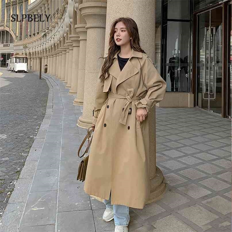 SLPBELY Women Trench Coat Windbreaker White Double Breasted Korean Style Lady Office With Belt Female Outerwear Spring 210820