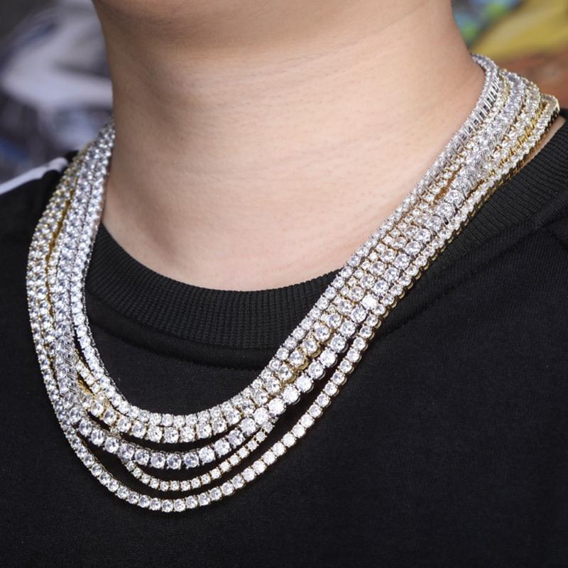 Chains Vinregem Hip Hop Rock 925 Sterling Silver Created Moissanite Gemstone Unisex Tennis Chain Necklace Fine Jewelry Birthday Gi