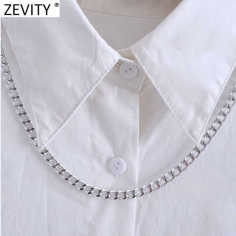 Zevity Spring Women Fashion Turn Down Collar White Smock Blouse Office Ladies Breasted Shirts Chic Blusas Tops LS9292 210603