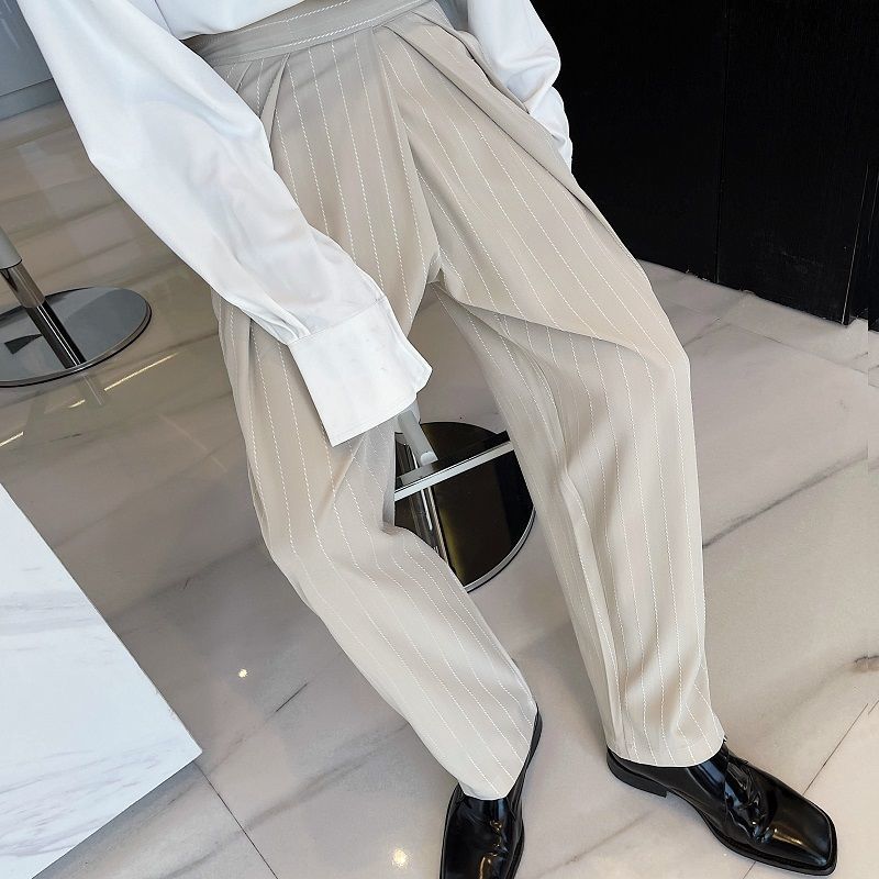 IEFB Personality Stripe Wide Leg Long Pants Temperament High Waist Casual Streetwear Trousers 9Y6660 210524