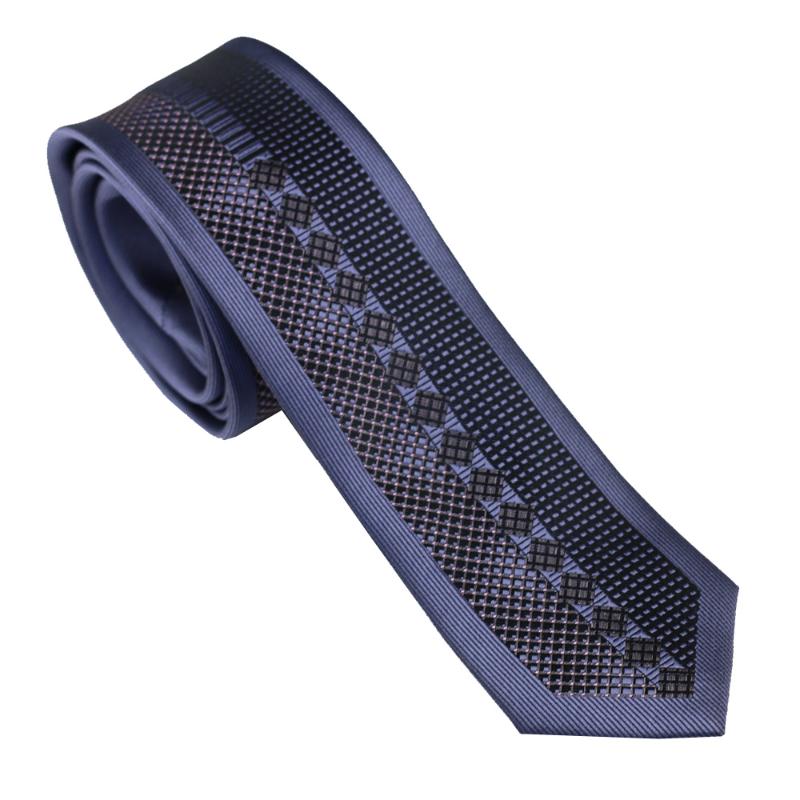Bow Ties Coachella Steel Blue Gray Plaids Panel Necktie Microfiber Men Skinny Tie 6CM
