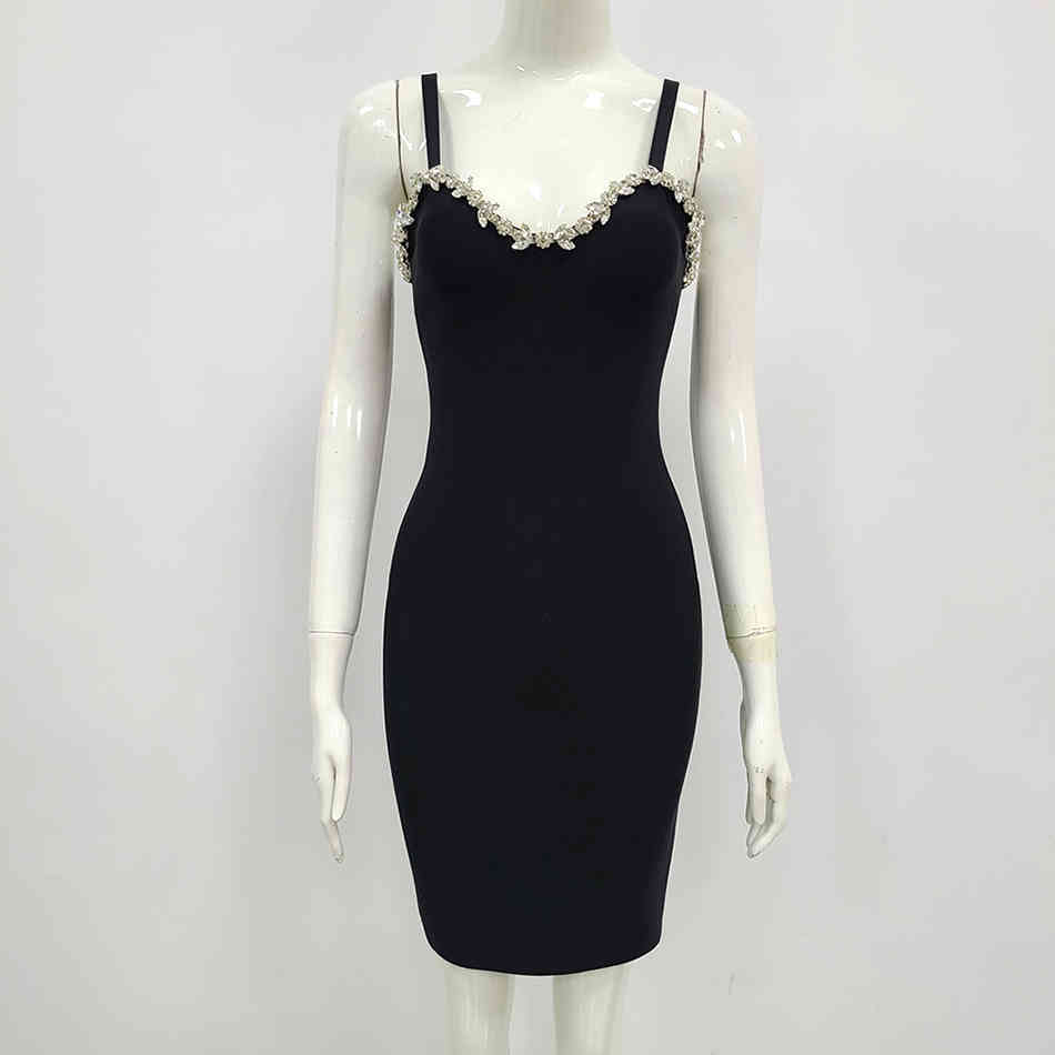 Free Summer Spaghetti Strap Diamond Bandage Dress Women's Sexy Sleeveless Bodycon Celebrity Club Party Vestido 210524