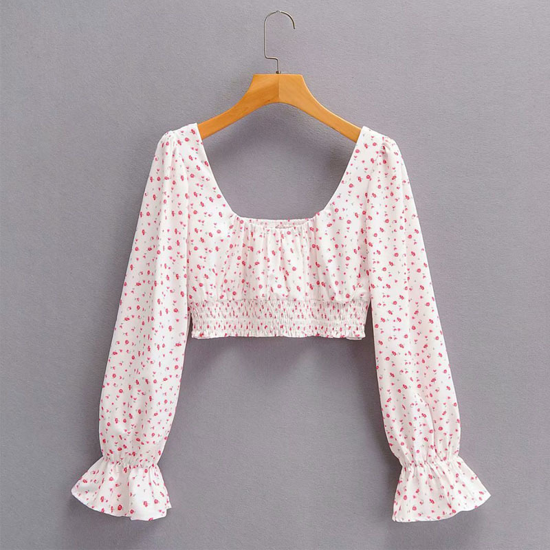 Square Collar Trumpet Sleeve Pink Sexy Navel Sweet Chic Women's Shirt Elastic Waist Folded Mini Female Skirt Suit 210507