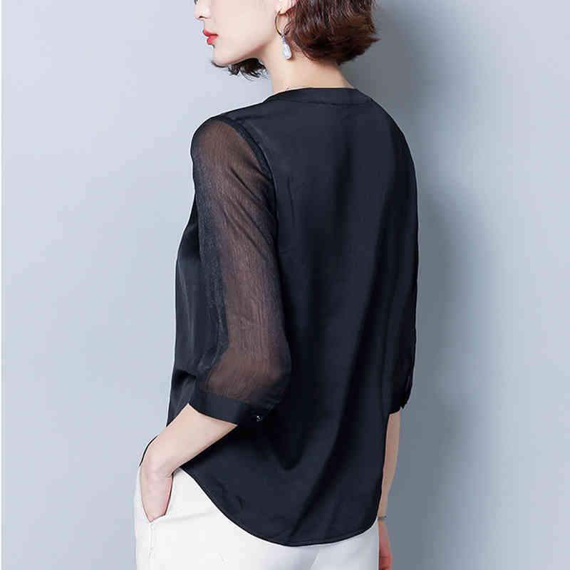 Spring Summer Short Sleeve Chiffon Blouse Women Casual Plus Size Solid Shirt V-neck Ladies Tops Camisas Mujer 8608 50 210508