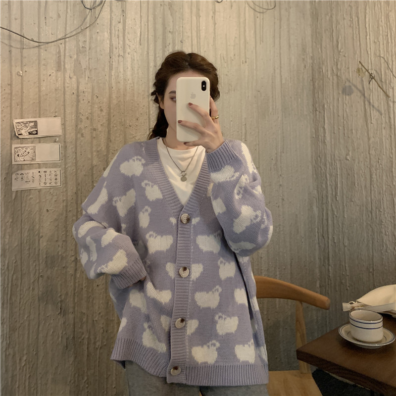 Cardigan Women Retro Jumper Top Harajuku Kawaii Cartoon Animal Sweater Coat Knitted Fashion All-match Cute Cardigans 210519