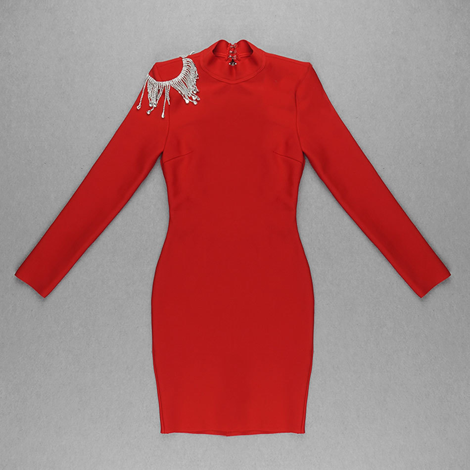 Free Autumn Women Red Tassel Mini Club Bodycon Bandage Dress Sexy Backless Celebrity Runway Party Dresses Vestidos 210524