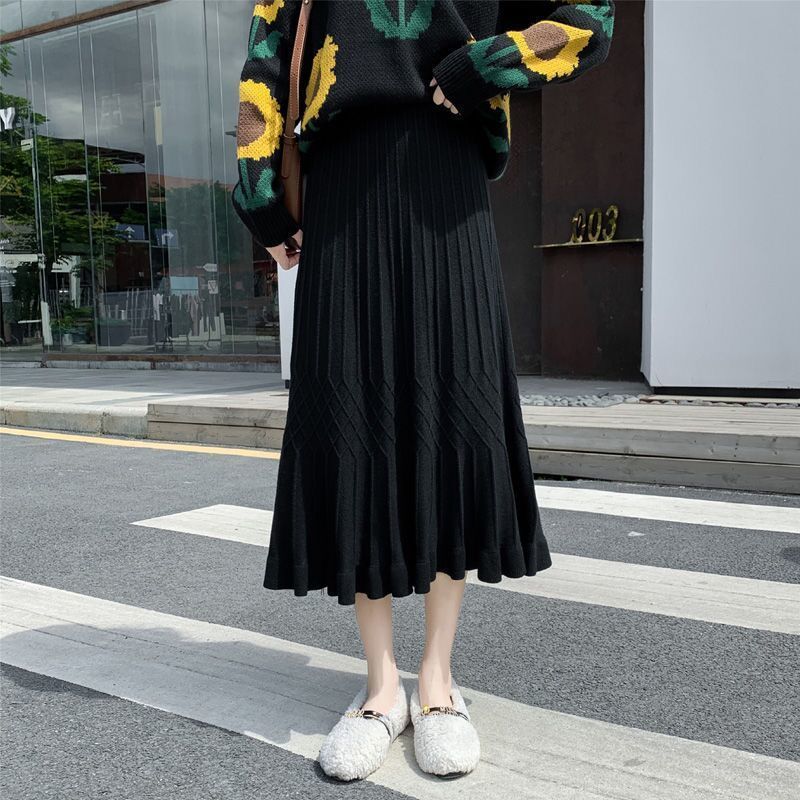 Nomikuma Women Autumn Winter Knitted Skirts Korean Ruffle High Waist Women Sweater Skirt Causal Elegant Bottoms Faldas 6D089 210427