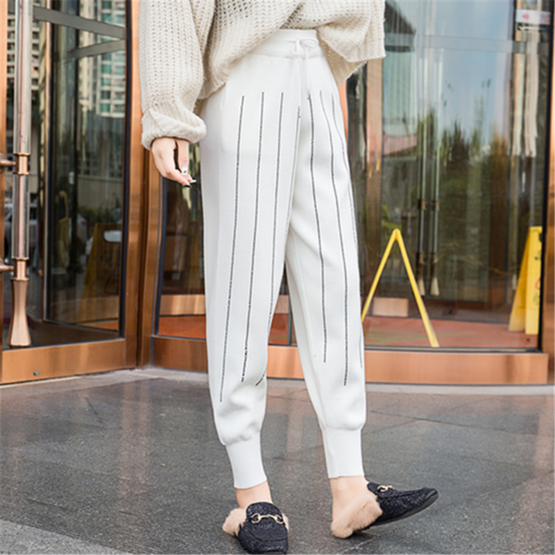 Autumn Winter Women Thick Knitting Pants High Waist Vintage Elegant Thin Casual Woolen 210520