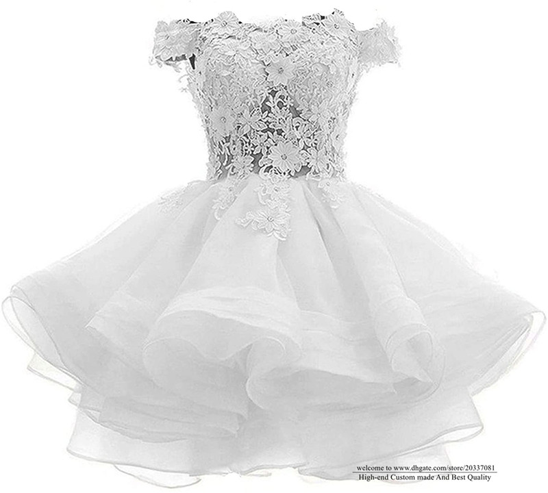 Sweet Sexy Bateau Crystal Mini Homecoming Dress 2021 Appliques Buttons Organza Plus Size Graduation Cocktail Prom Party Gown H05