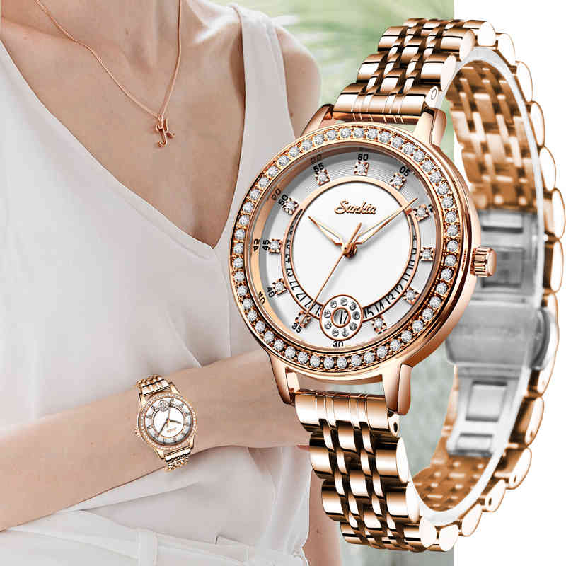 SUNKTA Women Watches Luxury Brand Stainless Steel Ladies Wrist Watch Diamond Waterproof Watches For Womens Montre Femme 210517, Rose gold black
SUNKTA Women Watches Luxury Brand Stainless Steel Ladies Wrist Watch Diamond Waterproof Watches For Womens Montre Femme 210517, Rose gold black