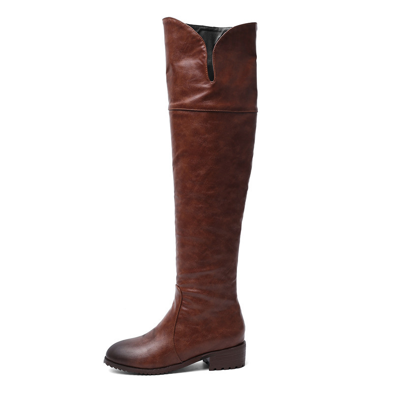 Women Riding Boots Shoes Zip Mid Heel Over The Knee Round Toe Thick Heels Ladies Long Winter Black Brown 210517
