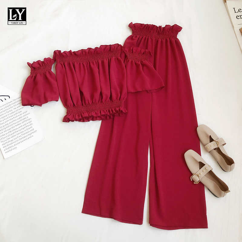 LY VAREY LIN Summer Women Sexy Two Piece Set Solid Color Off Shoulder Short Tops+Elastic Waist Wide Leg Long Pants 210526, Yellow
LY VAREY LIN Summer Women Sexy Two Piece Set Solid Color Off Shoulder Short Tops+Elastic Waist Wide Leg Long Pants 210526, Yellow