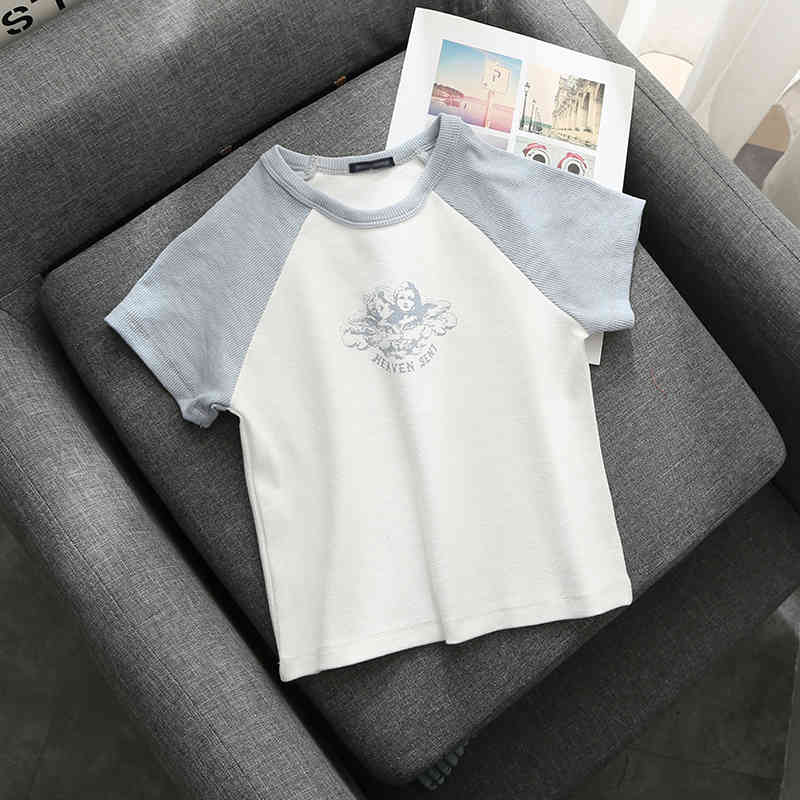 Slim girls soft cotton tshirts summer fashion ladies sweet short tops casual female cute bomb tees female chic 210322