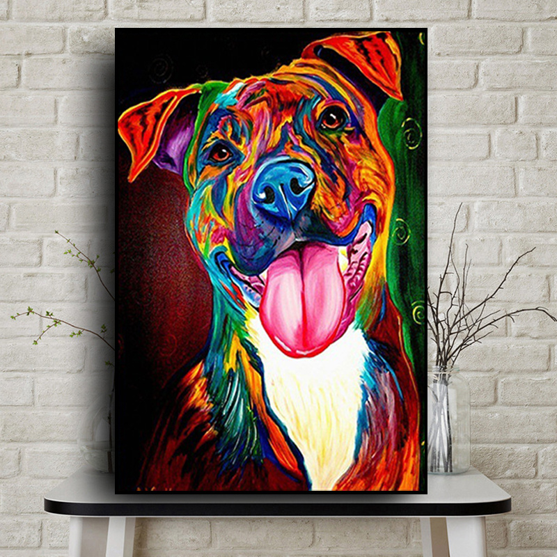 Colourful abstract dog animal print canvas painting animal posters and prints wall pictures for room decoracion frameless