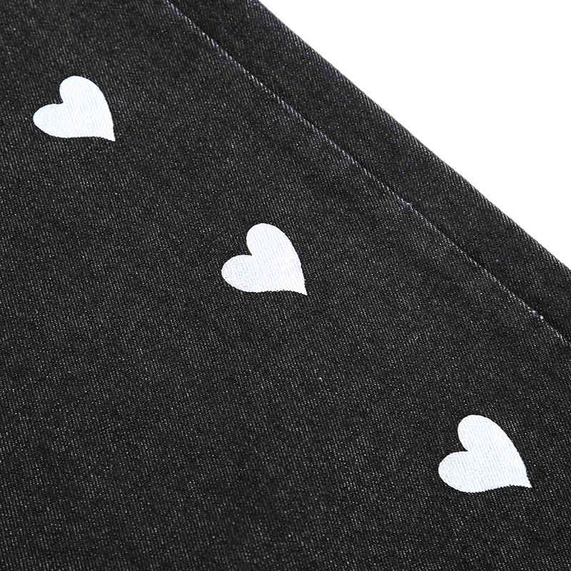 Personality Love Pattern Printed Jeans Women's Spring High Waist Sweet Straight Denim Pants Female 5B592 210427