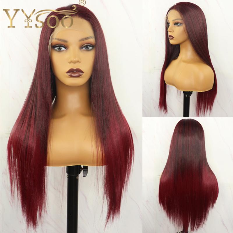 Synthetic Wigs YYsoo 1B/39 Long Silky Straight Futura Japan Heat Resistant T Part For Black Women Glueless Hair Lace Front Wig
