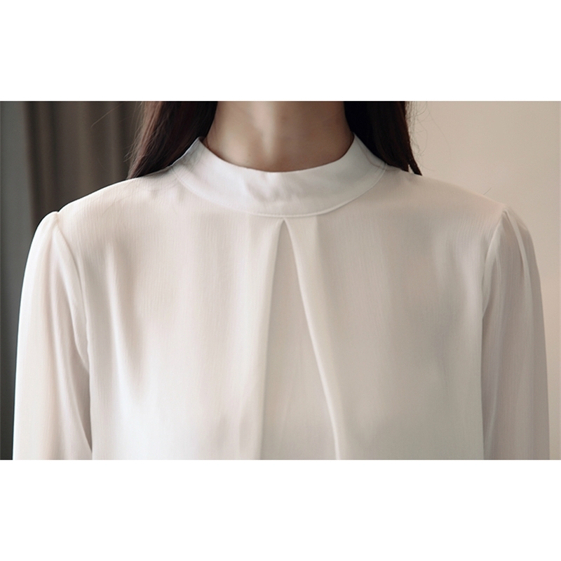 Casual Solid White Chiffon Blouse Shirt Women Tops And Blouses Long Sleeve OL Blouse Fashion 2021 Women Blusa Feminina 0894 40 210317