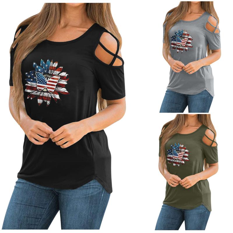 Women's T-Shirt Casual Cross Bandage Women Tee Shirts Open Shoulder American Flag Printing Short Sleeve Summer Top, Gray
Women's T-Shirt Casual Cross Bandage Women Tee Shirts Open Shoulder American Flag Printing Short Sleeve Summer Top, Gray