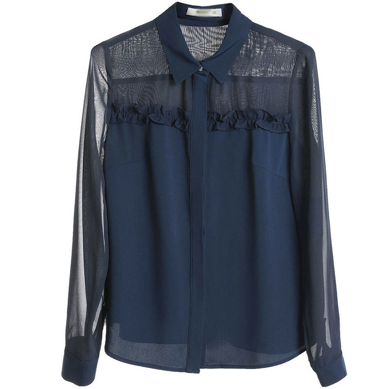 Spring Women Shirt Plus Size long sleeve Chiffon Patchwork Hollow Out OL Shirts Office Lady Blouses Female Casual Tops D82 210512