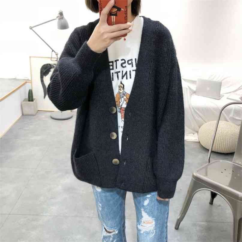 Women Cardigans Sweater V neck Solid Loose Knitwear Single Breasted Casual Knit Cardigan Outwear Winter Jacket Coat 210607, Black
Women Cardigans Sweater V neck Solid Loose Knitwear Single Breasted Casual Knit Cardigan Outwear Winter Jacket Coat 210607, Black