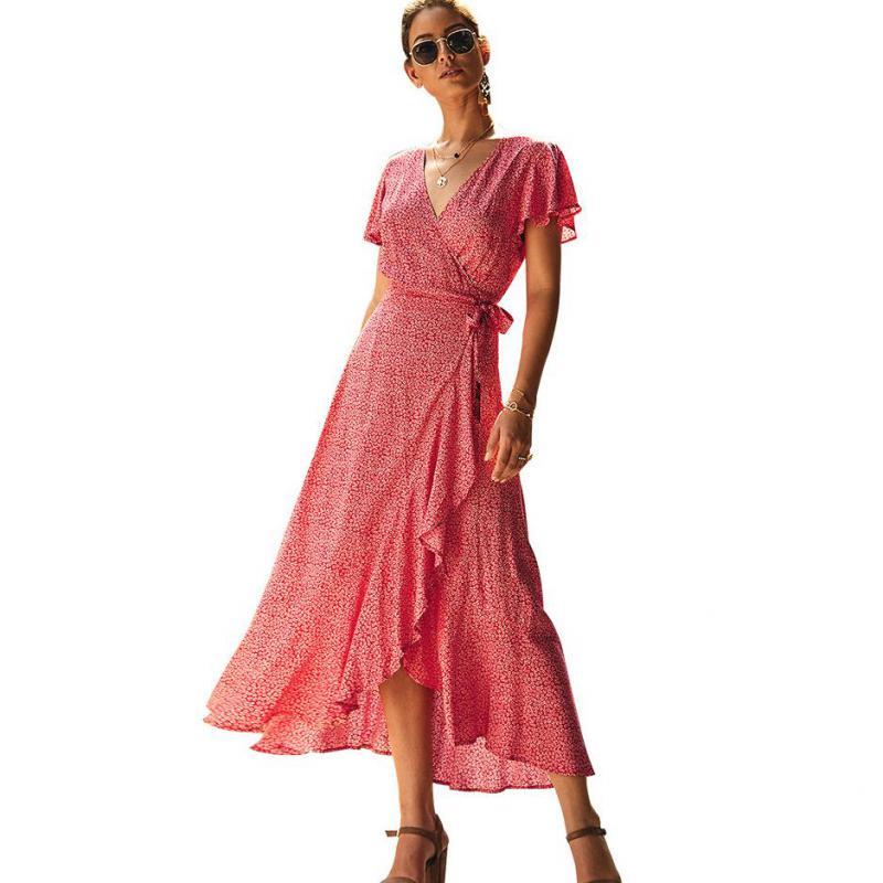 Women Dress Ruffles Asymmetrical Bandage Bohemian Dresses For Plus Size Long Flower Beach 210524