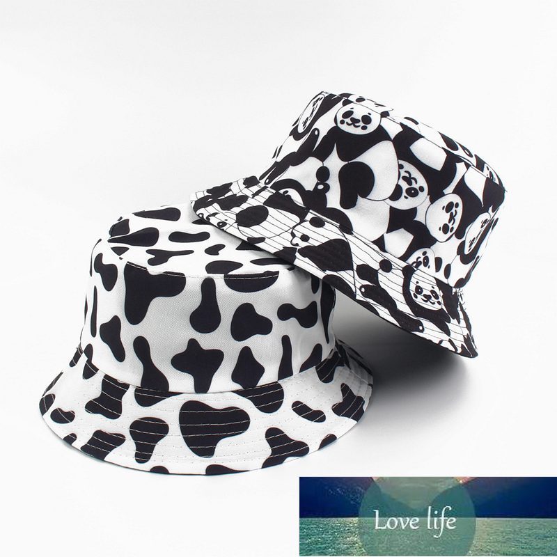 New Fashion Reversible Black White Cow Print Bucket Hat Panama Summer Sun Caps For Women Men Fisherman Hat Factory price expert design Quality Latest 