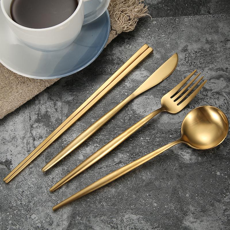Dinnerware Sets 304 Stainless Steel Gold Cutlery Set Dinner Fork Knife Spoon Chopsticks Sierware Tableware Free shipping