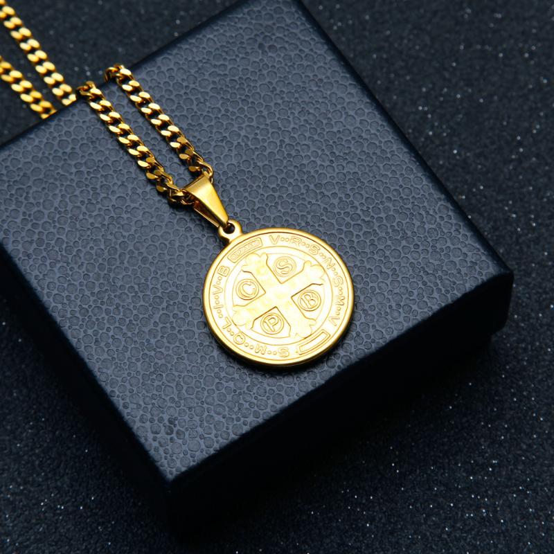Pendant Necklaces Golden Color Stainless Steel Necklace For Men Women St. Benedict Man Chain & Pendants Hip Hop Fashion Jewelry