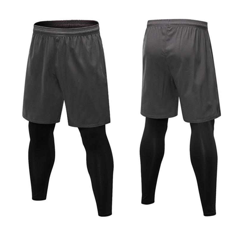 Two Piece Compression Pants Men Shorts+Leggings Sportswear Gym Fitness Tigs Sports Trouser Breathable Running Men's Shorts