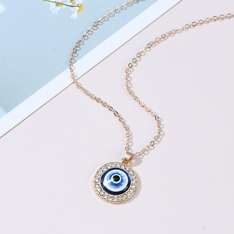 Evil Eye Necklace Third Blue Eyes Amulet Pendant Dainty Ojo Gold Chain Necklace Kabbalah Protection Adjustable Fashion Jewelry Gif
