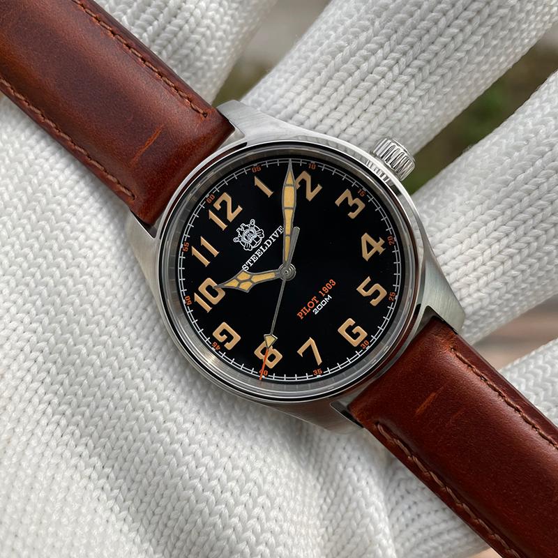 Wristwatches STEELDIVE Mens Watches Avaitor Men Watch 37mm Military Quartz Wristwatch 200m Waterproof C3 Luminous Sapphire Leather Ban, Pilot watches 1
Wristwatches STEELDIVE Mens Watches Avaitor Men Watch 37mm Military Quartz Wristwatch 200m Waterproof C3 Luminous Sapphire Leather Ban, Pilot watches 1