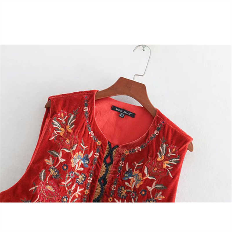 Vintage autumn Floral Embroidery Sequins Velvet women vest Fashion sleeveless cardigan Ladies Outerwear Casual Waistcoat 210819
