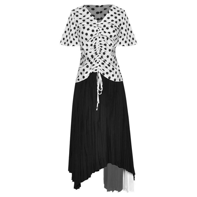 Gedivoen Summer Fashion Runway Suit Women Printed Top And Asymmetrical Draped Skirt 2 Two Pieces Set Office Lady Sets 2021 Piece Dress