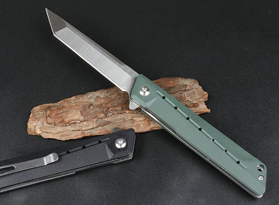 Jefrey Collins Quality High Flipper Folding Knife 8Cr14Mov Satin Tanto Point Blade G10 + Stainless Steel Handle Ball Bearing Fast-opening EDC Pocket K