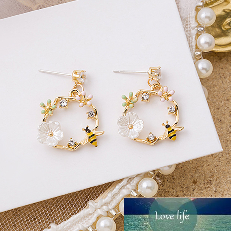 Women's Elegant Bee Flower Circle Painting Oil Rhinestone Animal Stud Earrings New Trend Girls Party Wedding Jewelry Brincos Factory price expert