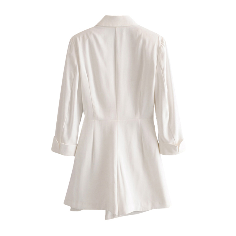 BlazerStyle Playsuit Women Office Wear Long Sleeve White Bodysuit Notched Collar Solid Elegant Short Jumpsuit With Belt 210515