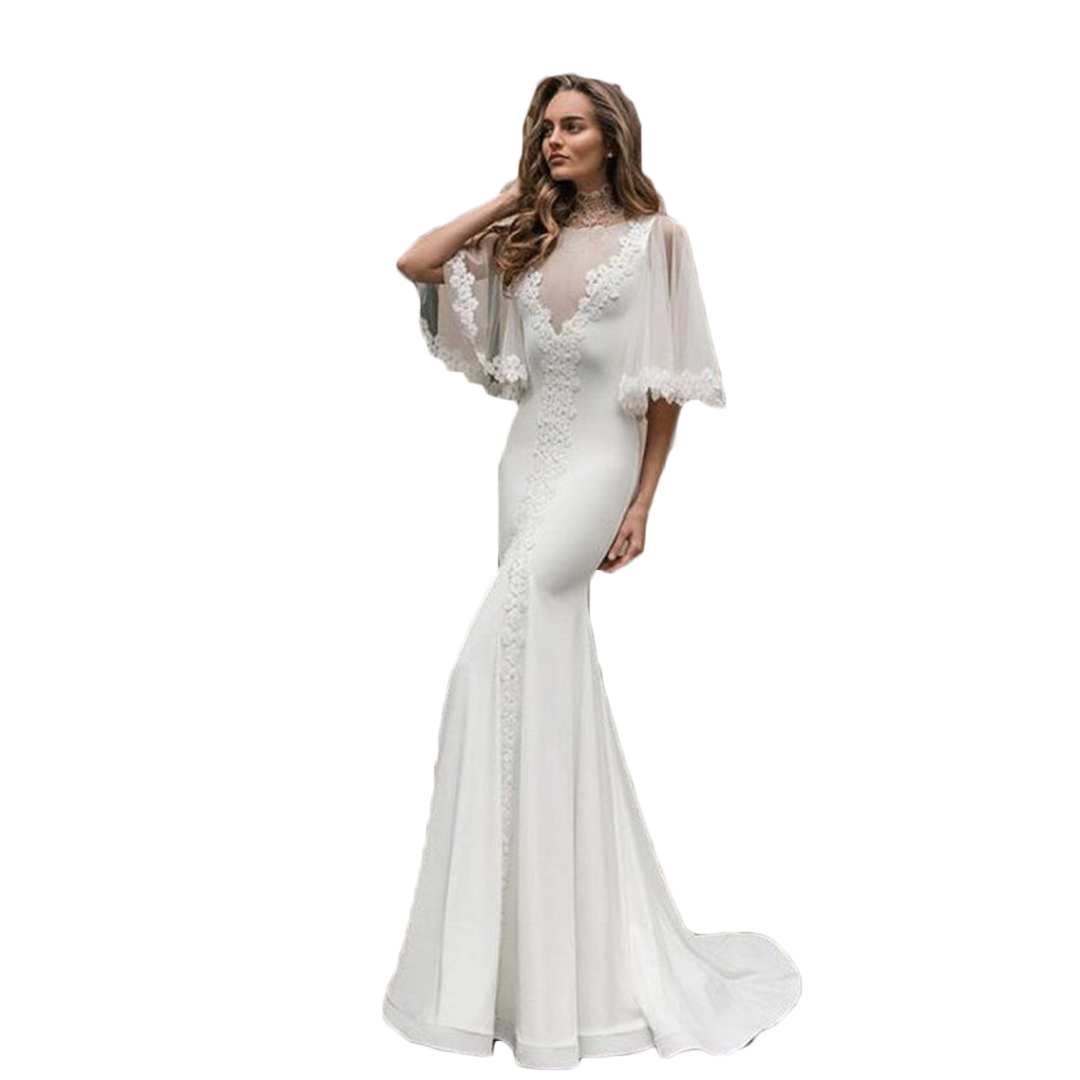 2021 White Mermaid Wedding Dresses Jewel Neck Bridal Gowns Beads Lace Applique Nigerian Robe De Mariee