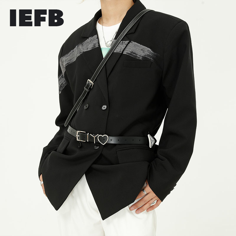 IEFB Men's Wear Spring Korean Loose Causal Blazers Hand Painted Double Breasted Suit Coat Loose Causal Tops 9Y6146 210524