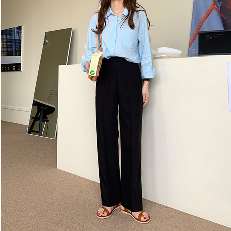 SML 5colors korean style solid color suit Wide Leg trouser female autumn Spring high waist long pants womens (X1878) 210423