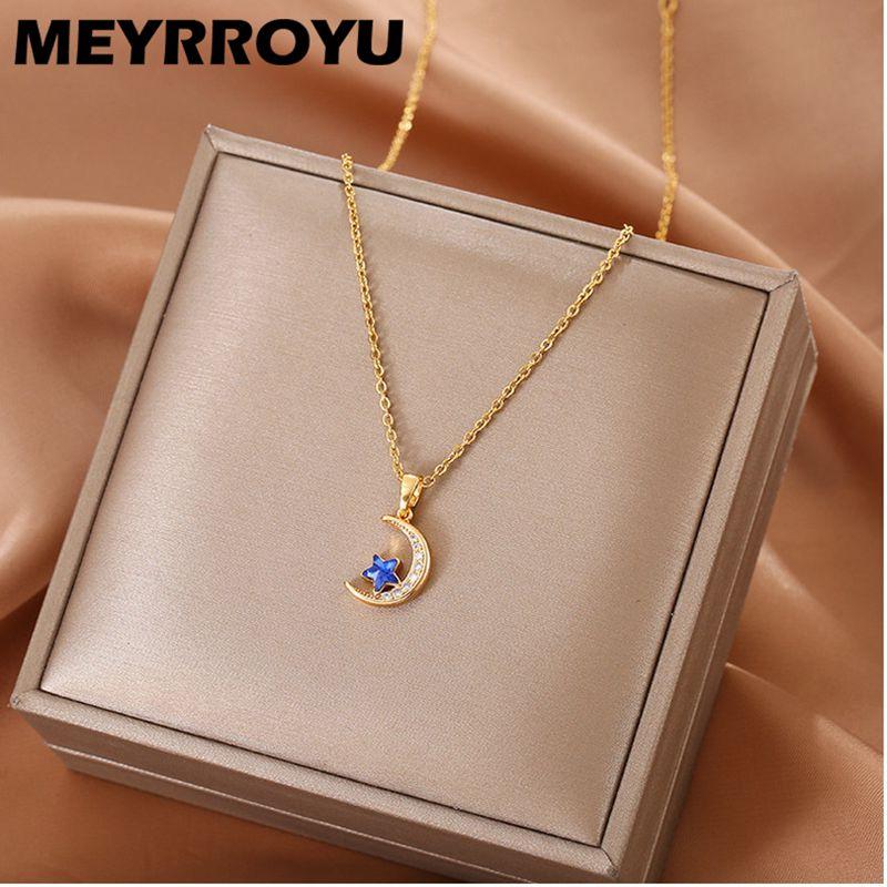 Pendant Necklaces MEYRROYU Stainless Steel Star Moon For Women Fashion Blue Rhinestone Choker Jewelry 2021 Trend Party Gift
Pendant Necklaces MEYRROYU Stainless Steel Star Moon For Women Fashion Blue Rhinestone Choker Jewelry 2021 Trend Party Gift