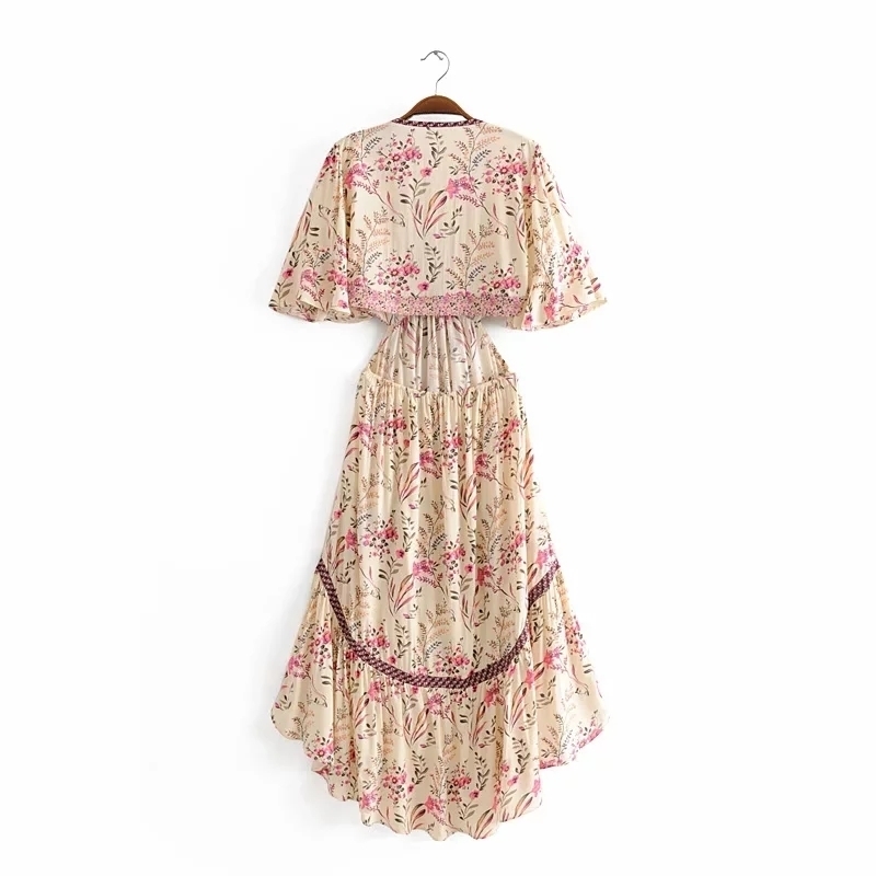 Summer bohemian dress women boho Floral long Vintage elegant vestidos bkacless party holiday beach 210521