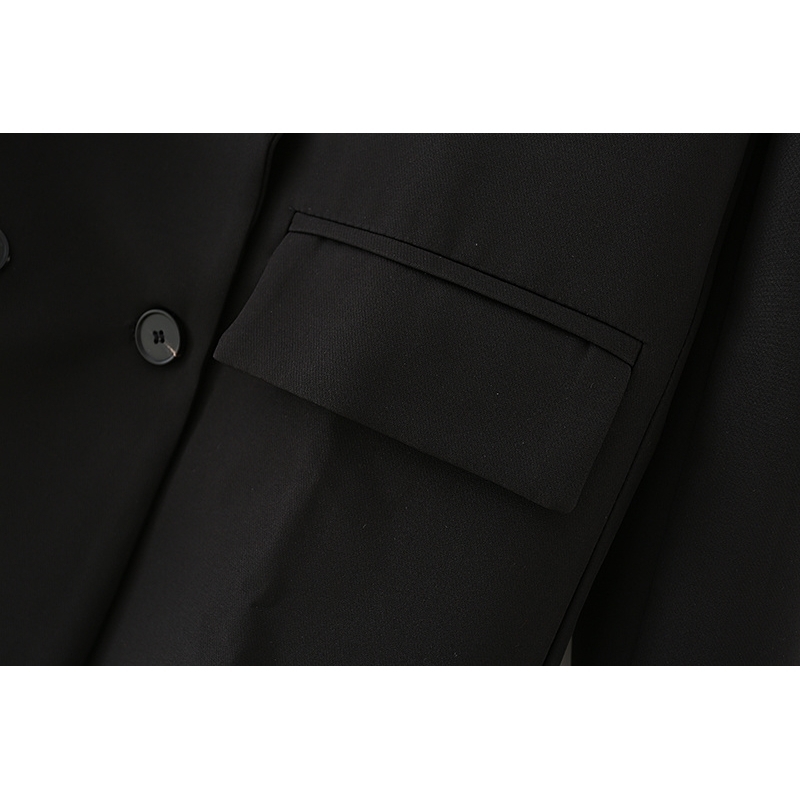 Causal Women Solid Black Blazers Fashion Ladies Double Breasted Polyester Jacket Streetwear Female Chic Pocket Jackets 210430