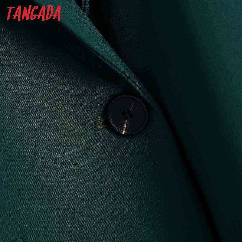 Tangada Women Office Wear Single Button Green Blazer Coat Vintage Long Sleeve Back Vents Female Outerwear Chic Veste BE413 211122