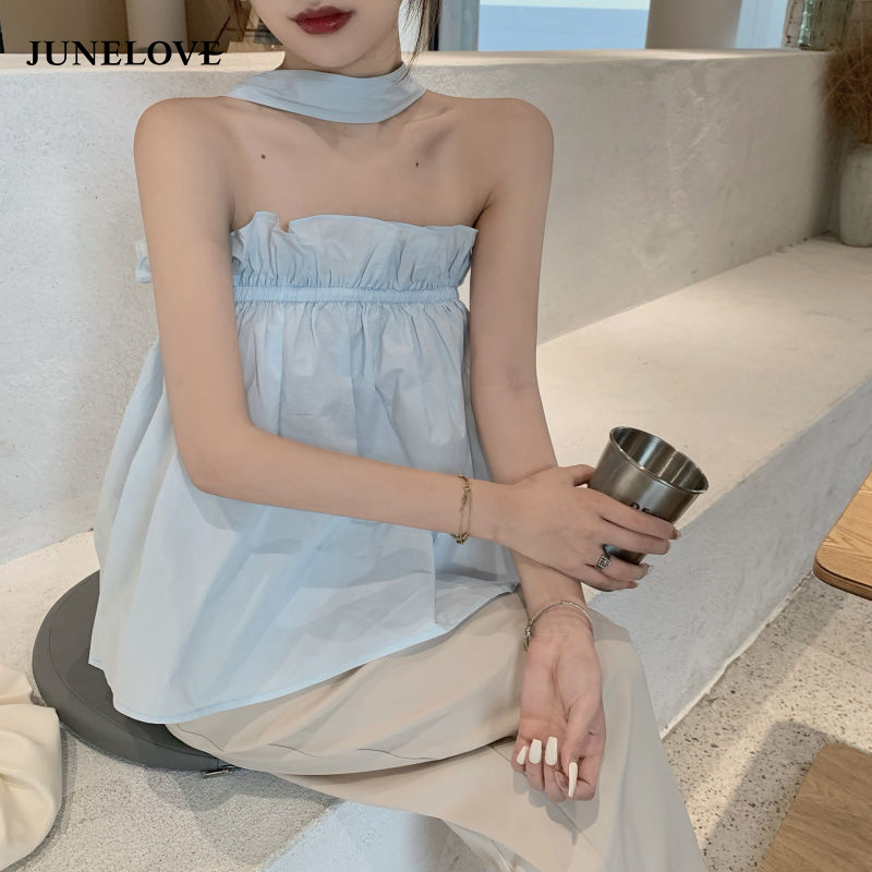 Vintage Sexy Halter Blouse Casual Holiday Lady Sweet Korean Fashion Shirts Women Summer Japan Girls Sleeveless Tops 210517, Blue
Vintage Sexy Halter Blouse Casual Holiday Lady Sweet Korean Fashion Shirts Women Summer Japan Girls Sleeveless Tops 210517, Blue